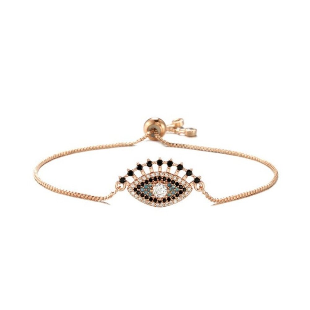 Evil Eye Lash Cubic Zirconia Rose Gold Thin Adjustable Bracelet